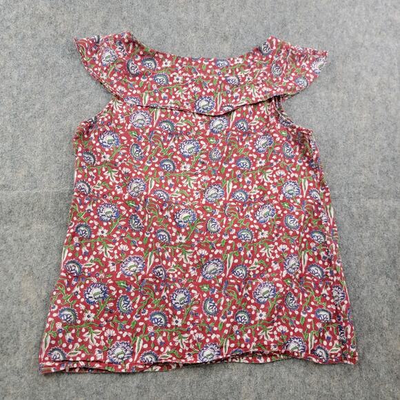 Agnes B Floral Frilled Top Blouse size 2 Red Cotton Sleeveless - Picture 3 of 12